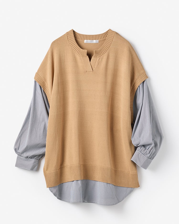 レイヤード風・キーネックベスト＆シャツ 詳細画像 ライトキャメル 7