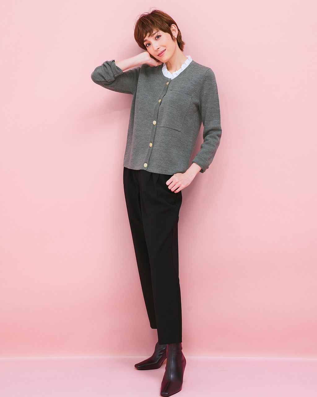 ミラノリブ・フリル衿付きカーディガン/40代50代からのレディース ...