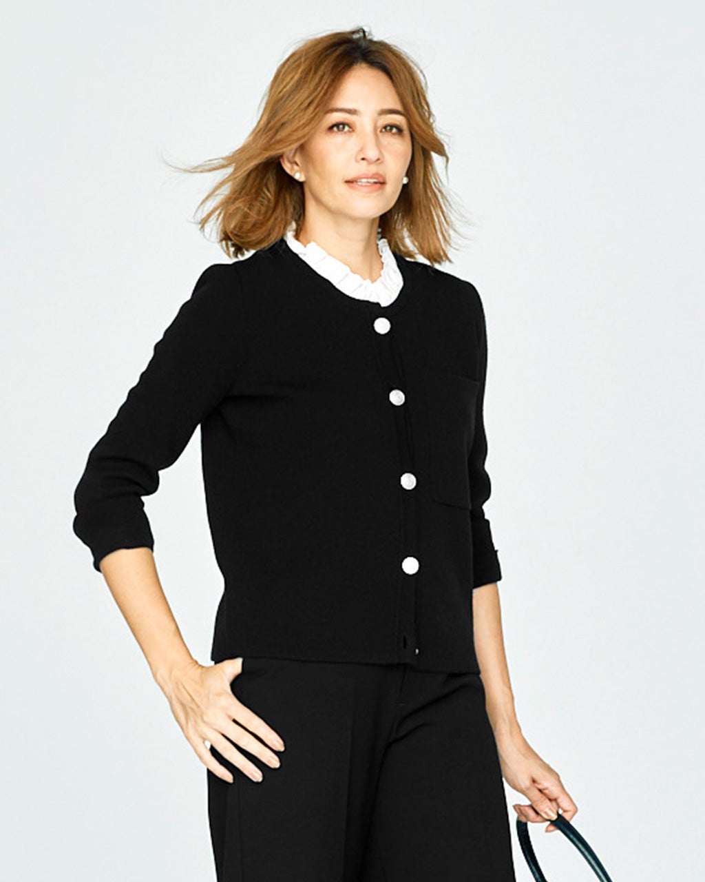 ミラノリブ・フリル衿付きカーディガン/40代50代からのレディース ...