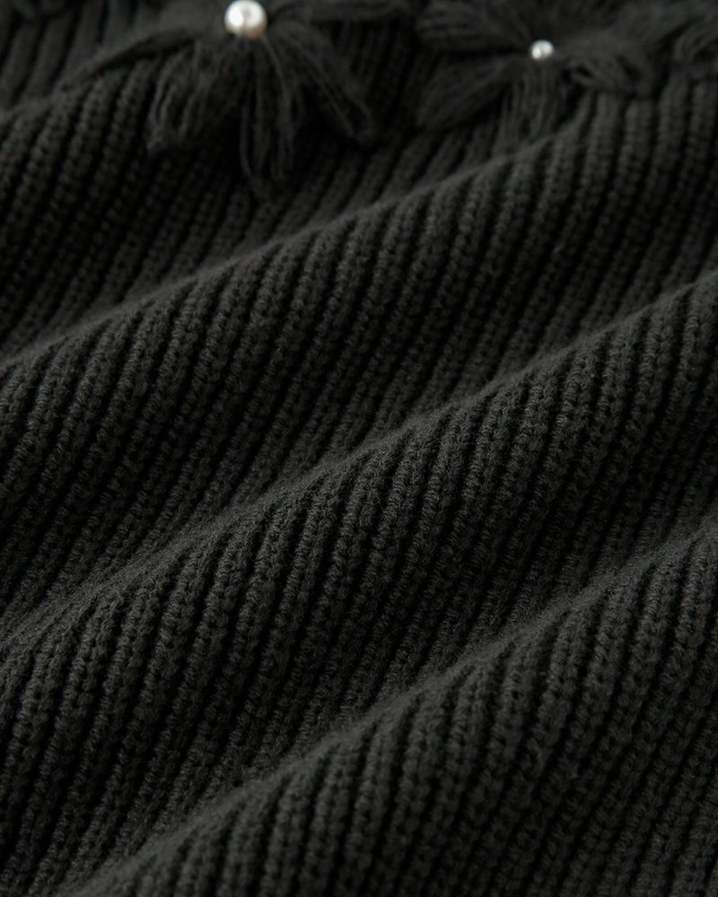 パール飾り・フラワー刺しゅうセーター 詳細画像 ブラック 3