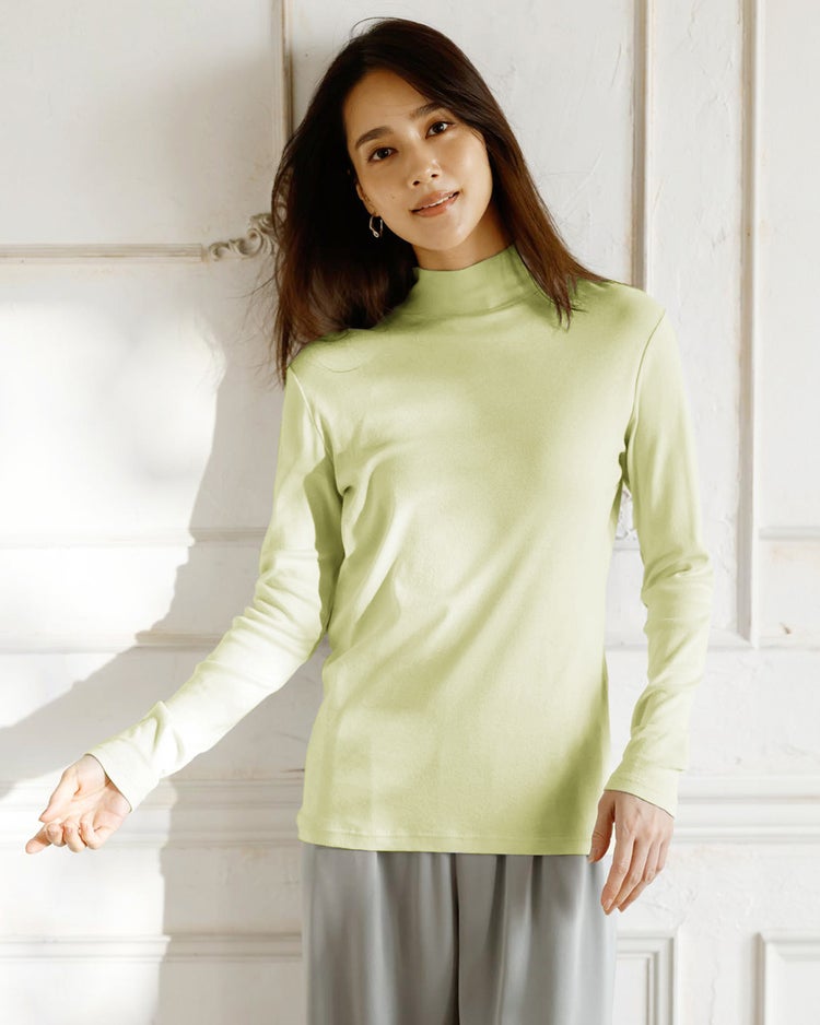 コットンガーゼ・ハイネック／衿高6cm 詳細画像 ペールイエロー 1