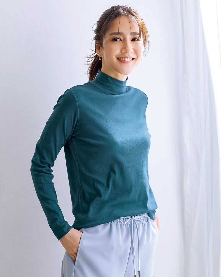 コットンガーゼ・ハイネック／衿高6cm 詳細画像 ダークピーコック 1