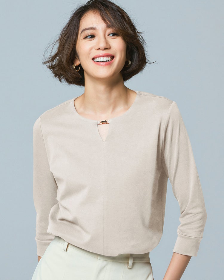 メタルキーネック／8分袖・ドゥクラッセTシャツ 詳細画像 ライトグレー 1