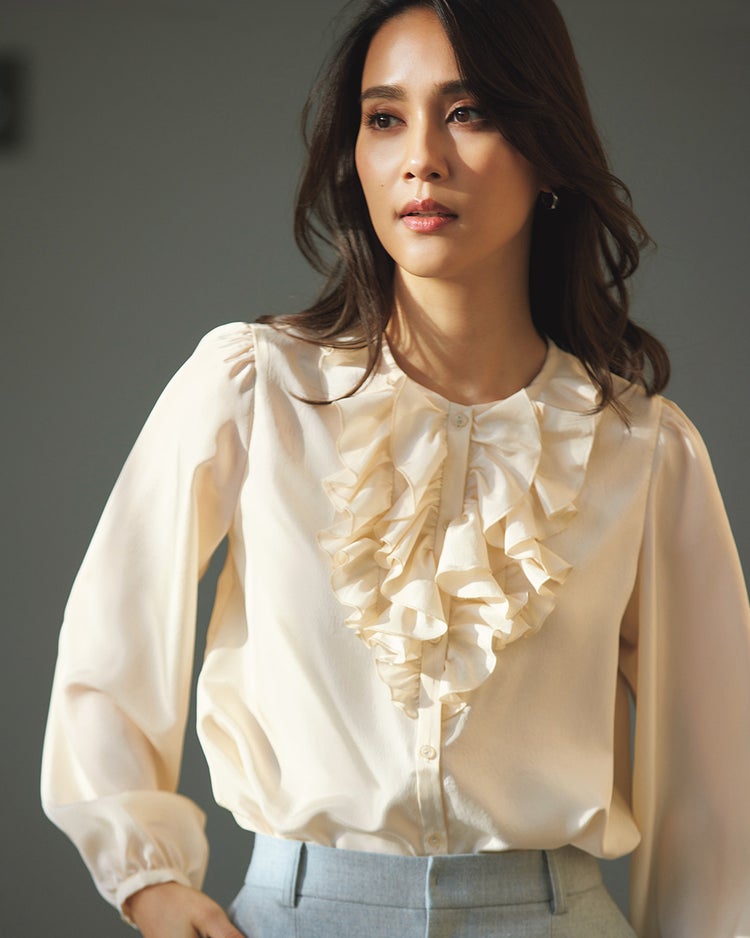 サテン・フリルブラウス 詳細画像 アイボリー 1