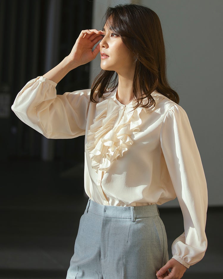 サテン・フリルブラウス 詳細画像 アイボリー 2