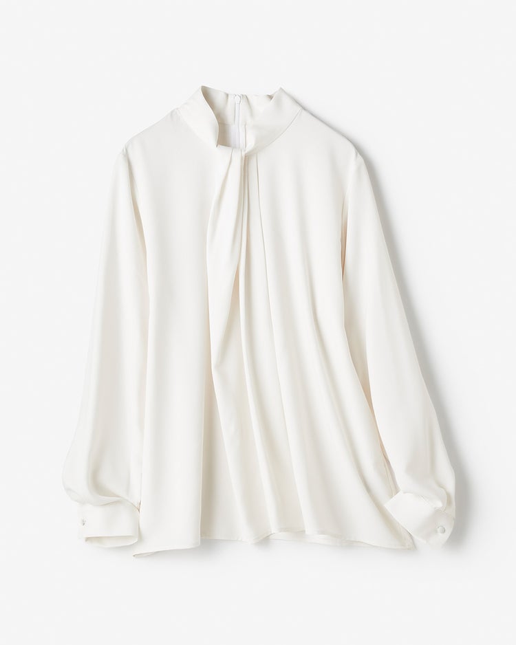 バックサテン・ボウタイ風タックブラウス 詳細画像 オフホワイト 3