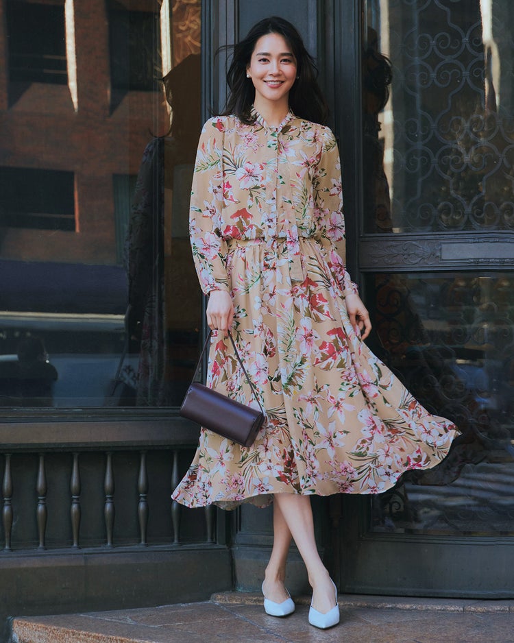 シフォンジョーゼット・花柄スカート 詳細画像 ベージュ・パターン 2