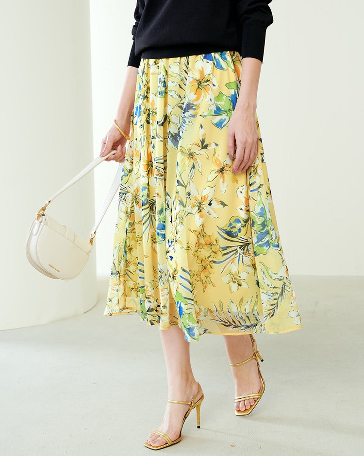 シフォンジョーゼット・花柄スカート 詳細画像 イエローパターン 1