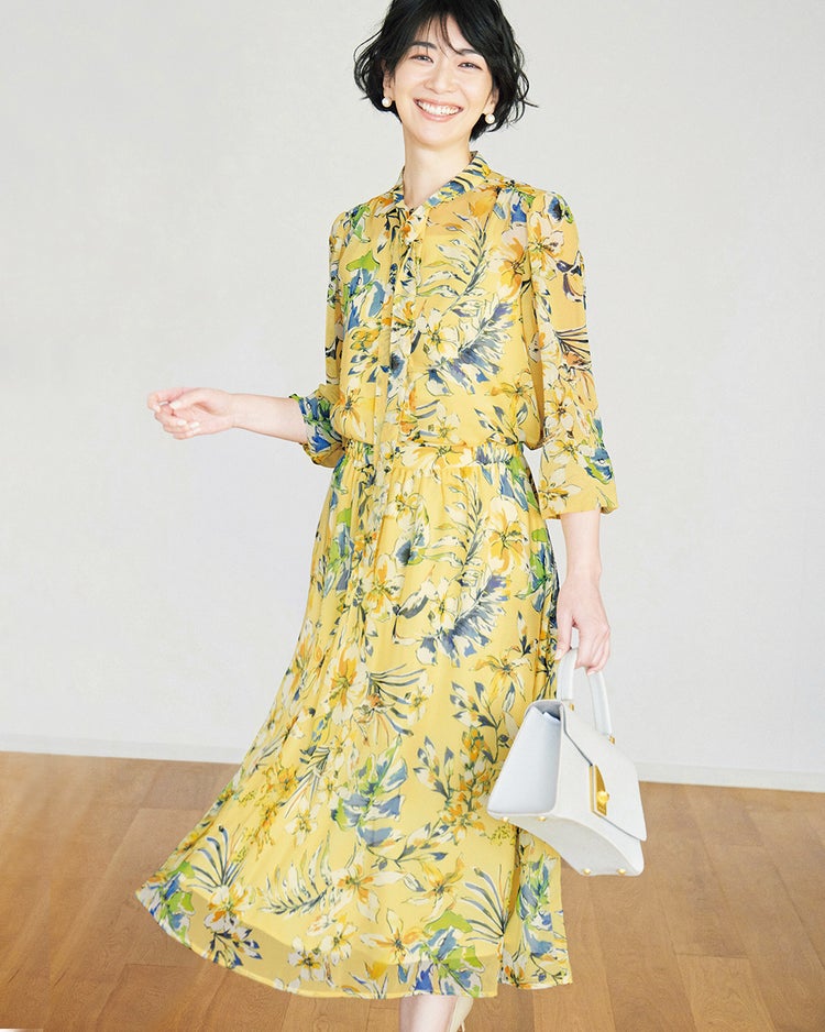 シフォンジョーゼット・花柄スカート 詳細画像 イエローパターン 3