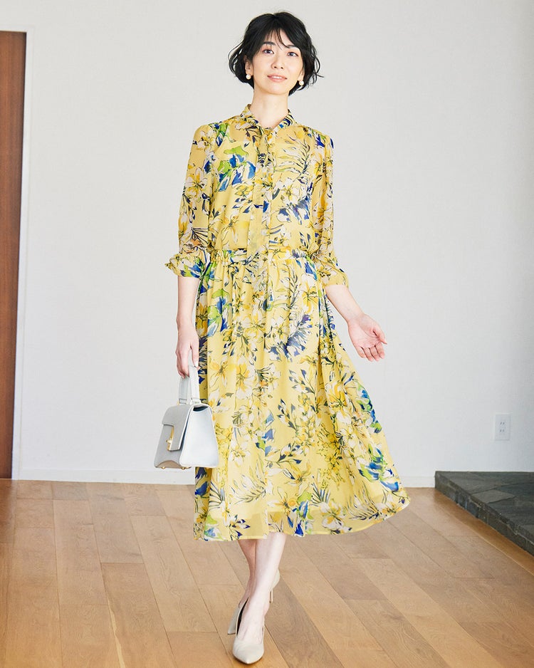 シフォンジョーゼット・花柄スカート 詳細画像 イエローパターン 4
