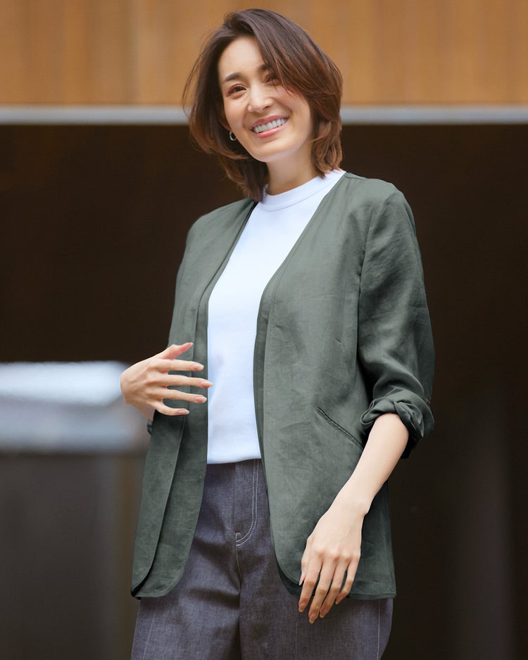 シアーラミー・ダブルノーカラージャケット 詳細画像 オリーブ 1