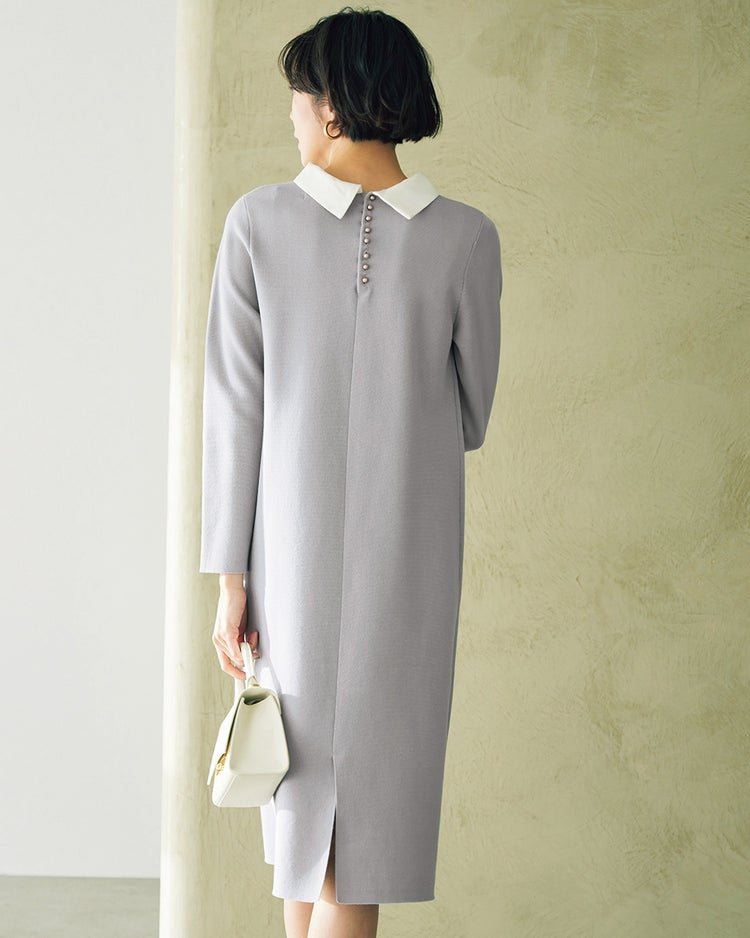 コットン混・ロールネックニットワンピース 詳細画像 ライトグレー 2