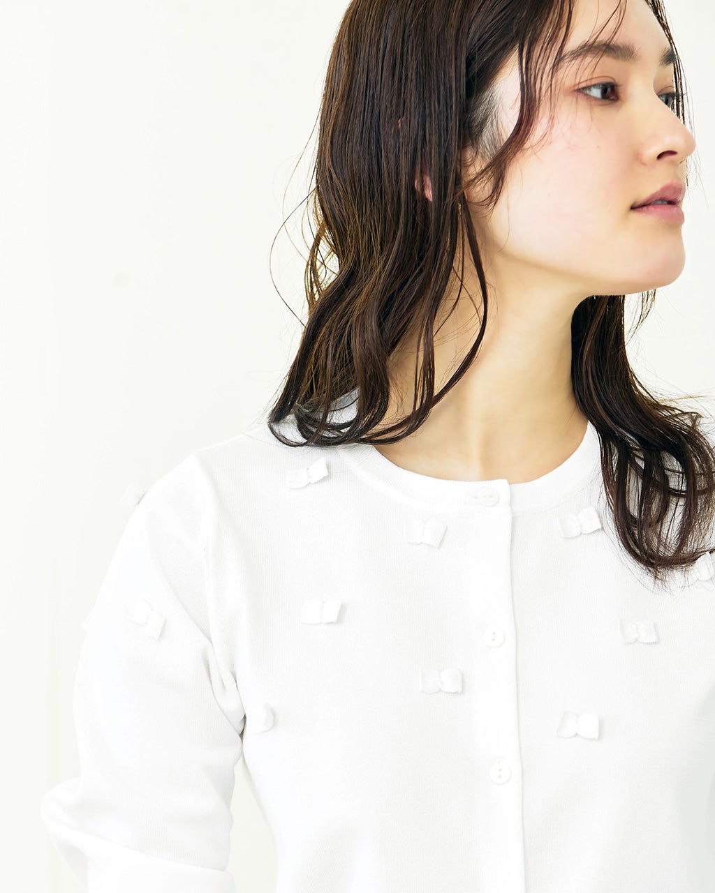 コットン混ニット・リボンパーツカーディガン/40代50代からの  