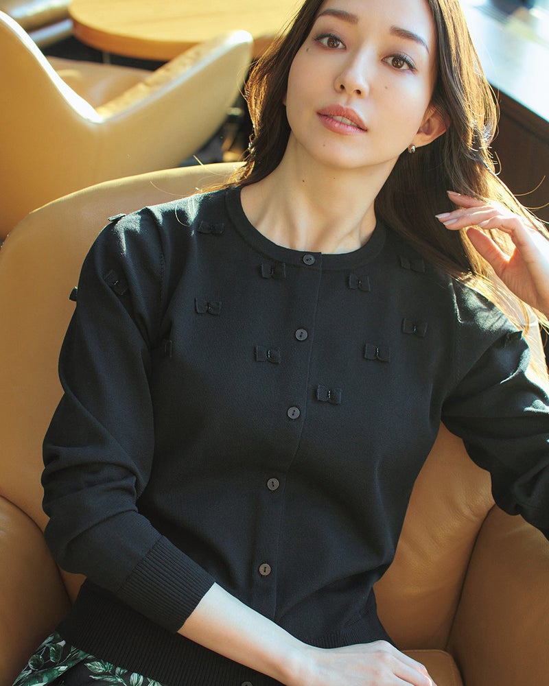 コットン混ニット・リボンパーツカーディガン/40代50代からの  