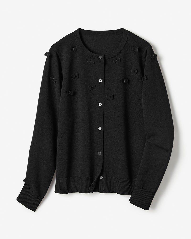 コットン混ニット・リボンパーツカーディガン/40代50代からの  