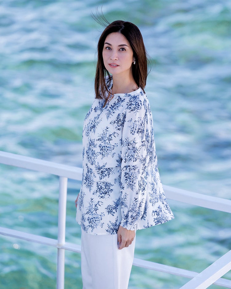 コットンローン・キーネックブラウス 詳細画像 ストーン・パターン 1