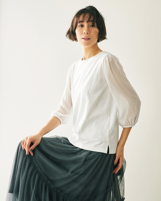 シフォンスリーブ・超長綿プルオーバー