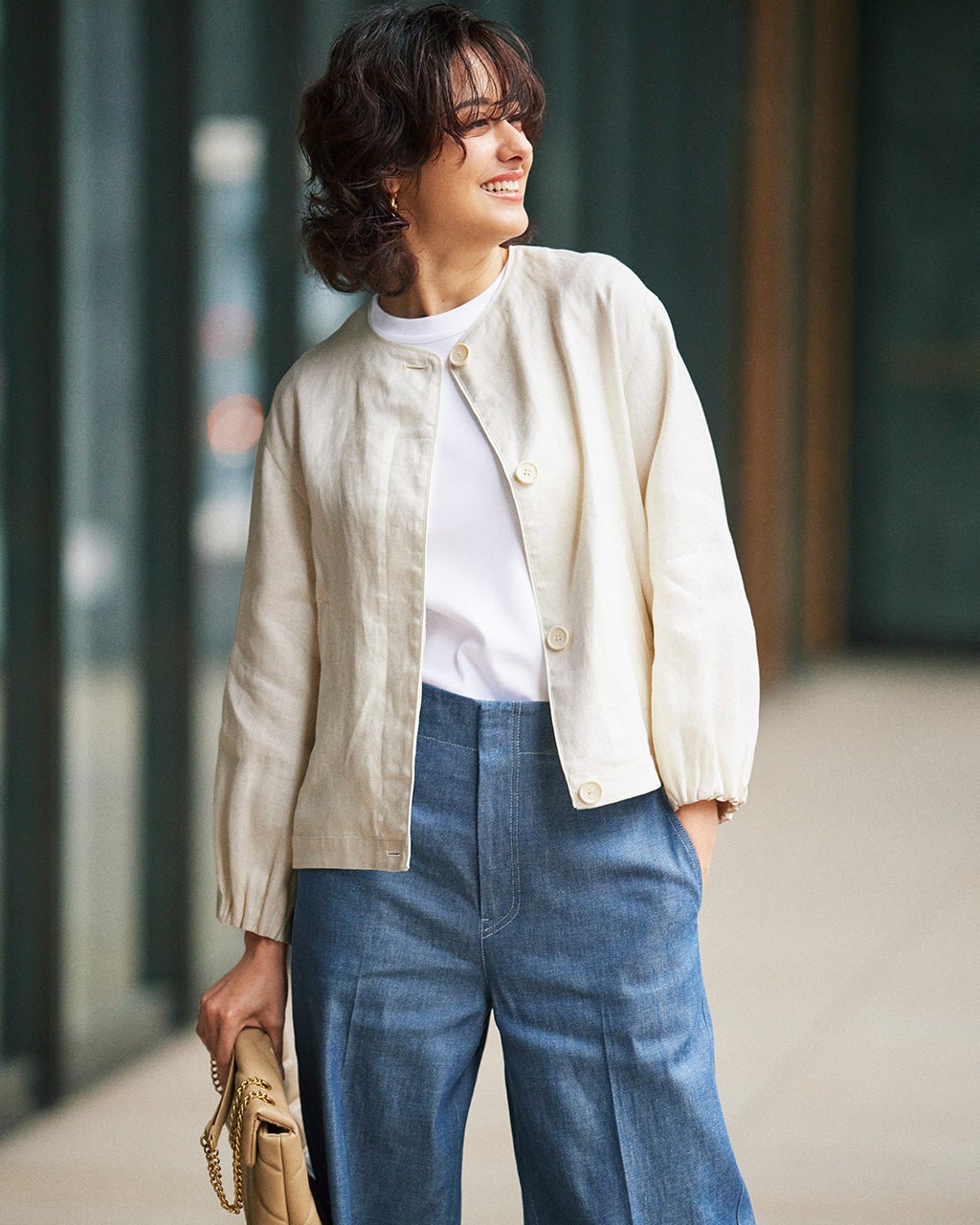 DEUXIEME CLASSE - 美品 定価3.8万*トゥモローランド*フレンチリネンリブルーズカーディガン フレンチリネン・バスケット織りボタンブルゾン/40代50代からの