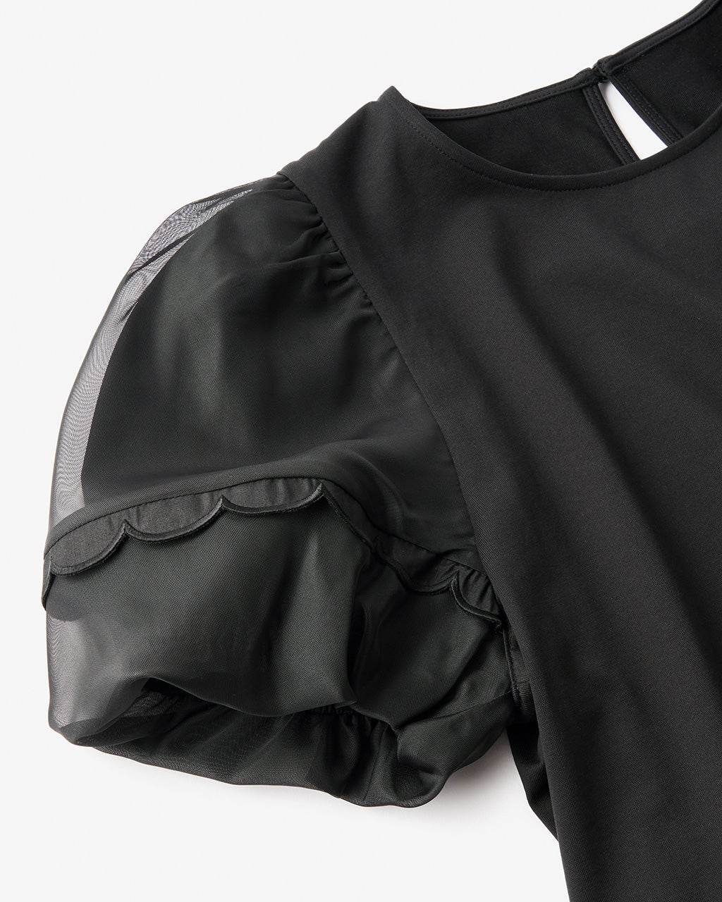 スカラップパフ袖・異素材トップス/DoCLASSE