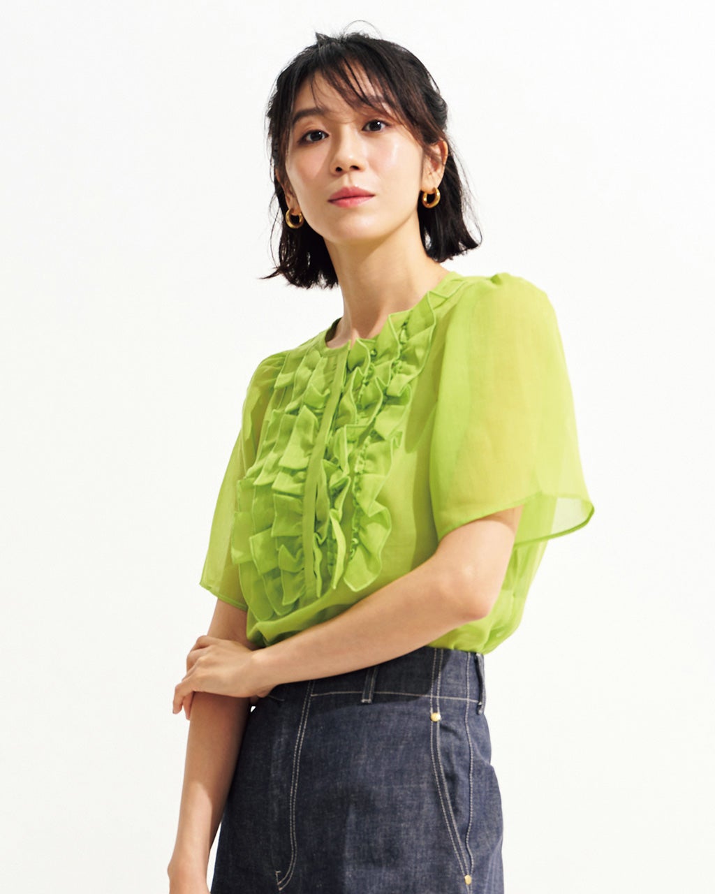 24ss◆定価 18700円◆Ballsey◆オーガンジーシアーフリルブラウス シアーオーガンジー・フリルブラウス/DoCLASSE