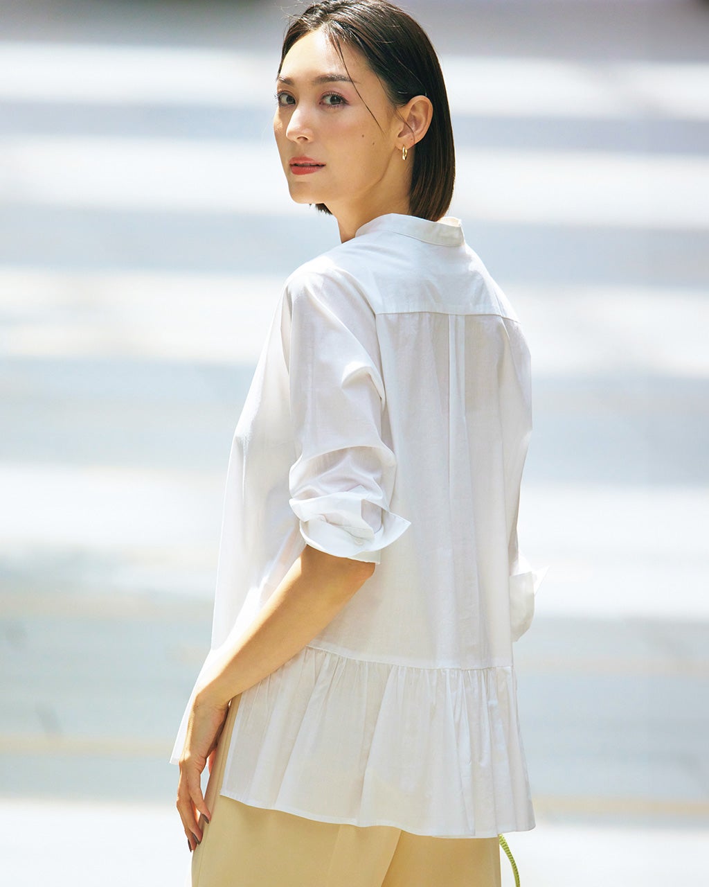 ソフトコットン・バックペプラムシャツ/40代50代からのレディース