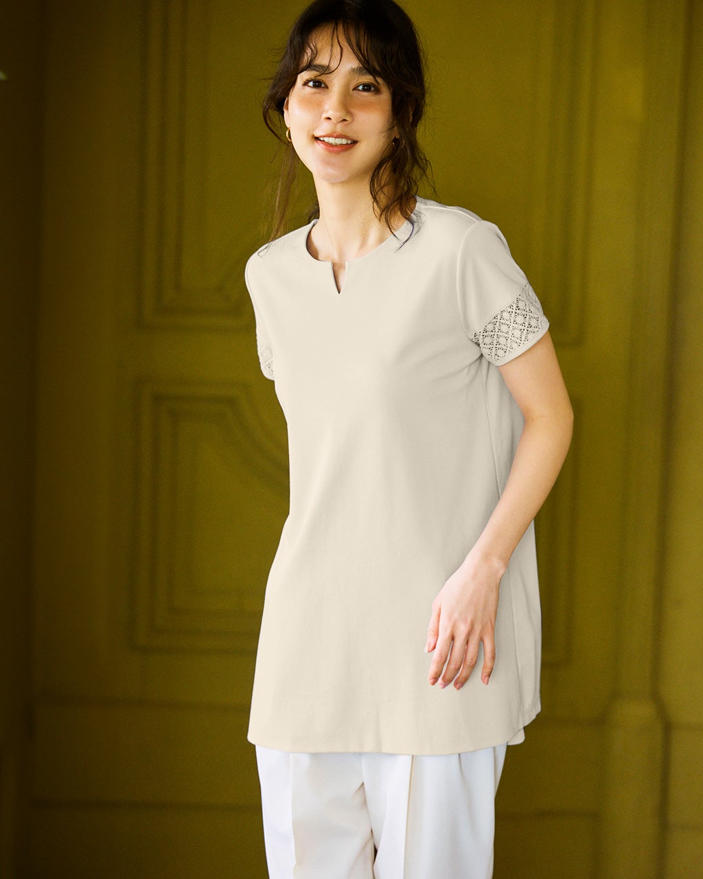 レースデザイン／半袖チュニック・ドゥクラッセTシャツ/40代50代