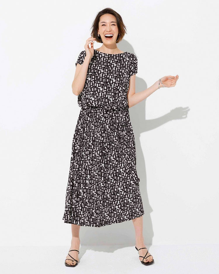 UVスラブ・プリーツワンピース 詳細画像 ホワイトｘブラック 3