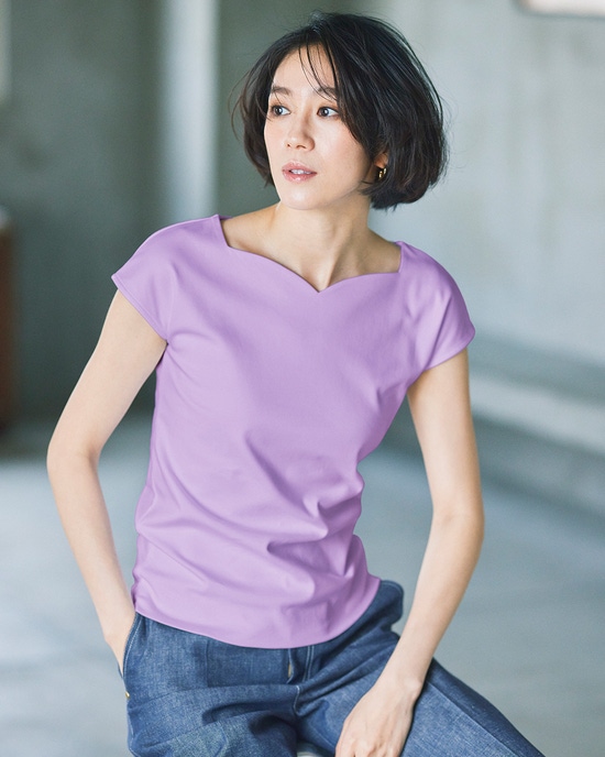 ハートネック／フレンチ袖・ドゥクラッセTシャツ