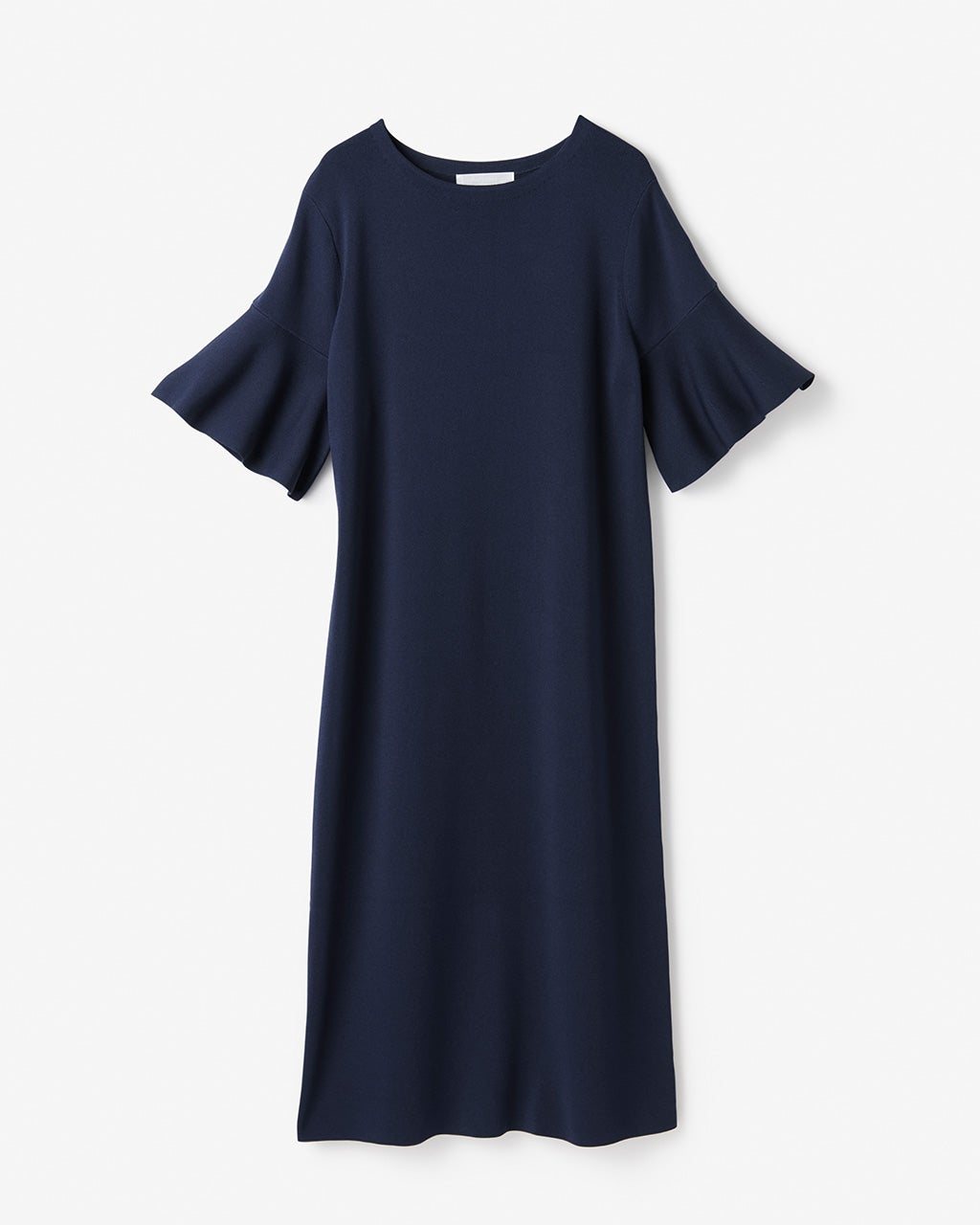 美品 DoCLASSE ダークネイビー 七分袖 フレアワンピース UVニット・袖フレアサックワンピ/40代50代からのレディース