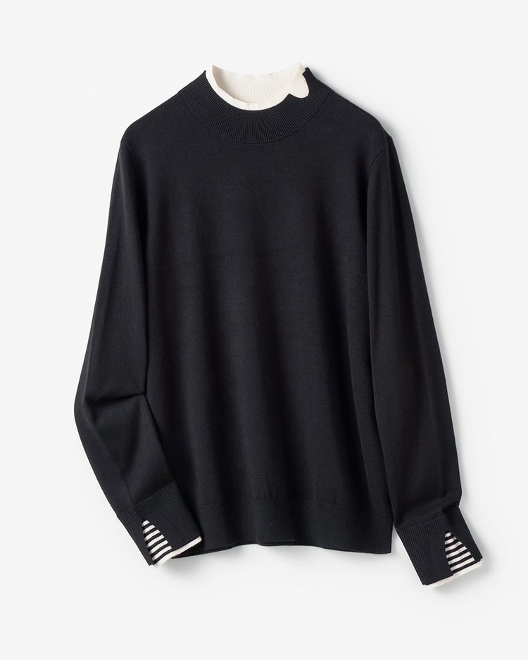 シルクフィール・ダブルカフスハイネック 詳細画像 ブラック&times;ホワイト 1