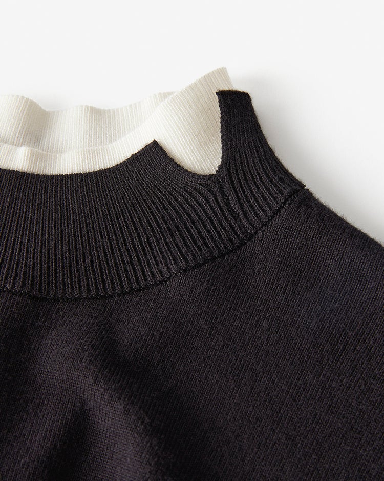 シルクフィール・ダブルカフスハイネック 詳細画像 ブラック&times;ホワイト 3