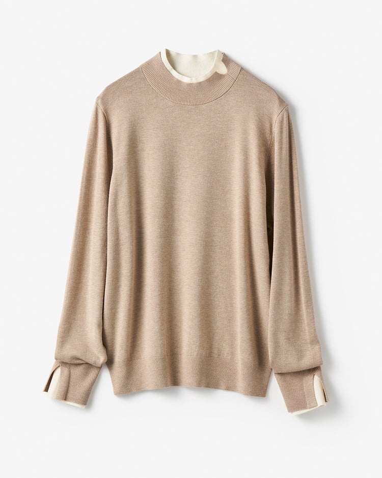 シルクフィール・ダブルカフスハイネック 詳細画像 ベージュ 1