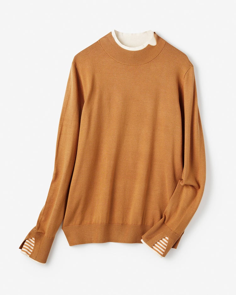 シルクフィール・ダブルカフスハイネック 詳細画像 キャメルＸオフ 1