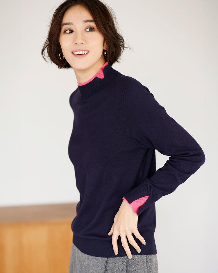 シルクフィール・ダブルカフスハイネック 詳細画像 ネイビー 2