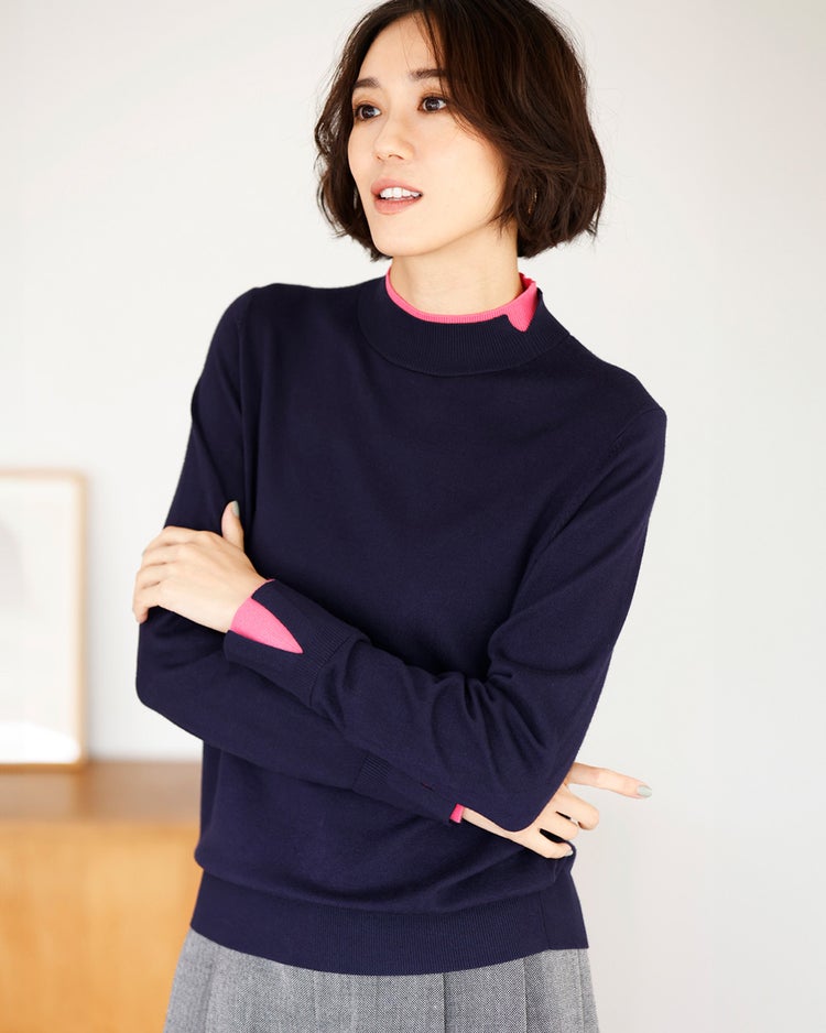 シルクフィール・ダブルカフスハイネック 詳細画像 ネイビー 3