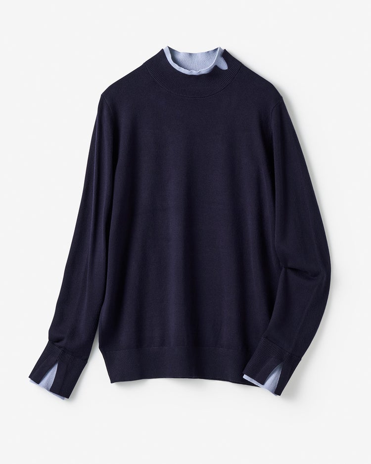 シルクフィール・ダブルカフスハイネック 詳細画像 ミッドナイトブルー 1