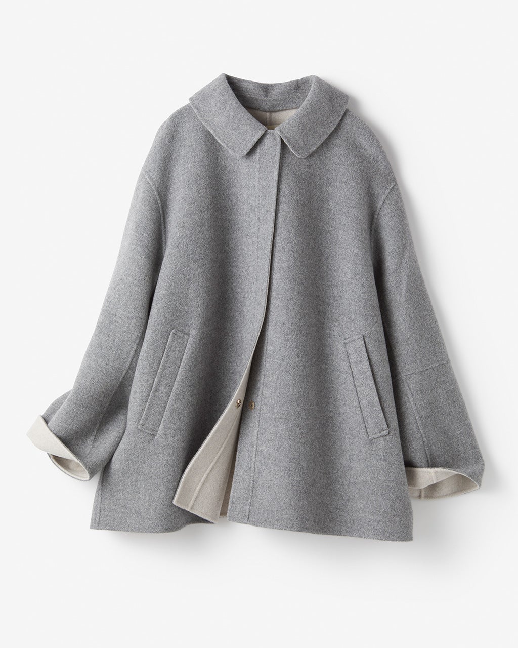 きカシミヤ混ショートコート カシミヤ混ウールリバー・2WAYショートコート/40代50代からの