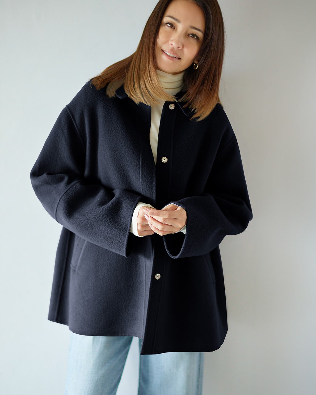 カシミヤ混ウールリバー・2WAYショートコート/40代50代からの カシミヤ混ウールリバー・2WAYショートコート/40代50代からの