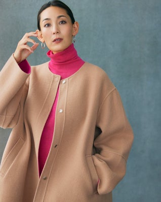 カシミヤ混ウールリバー・2WAYショートコート