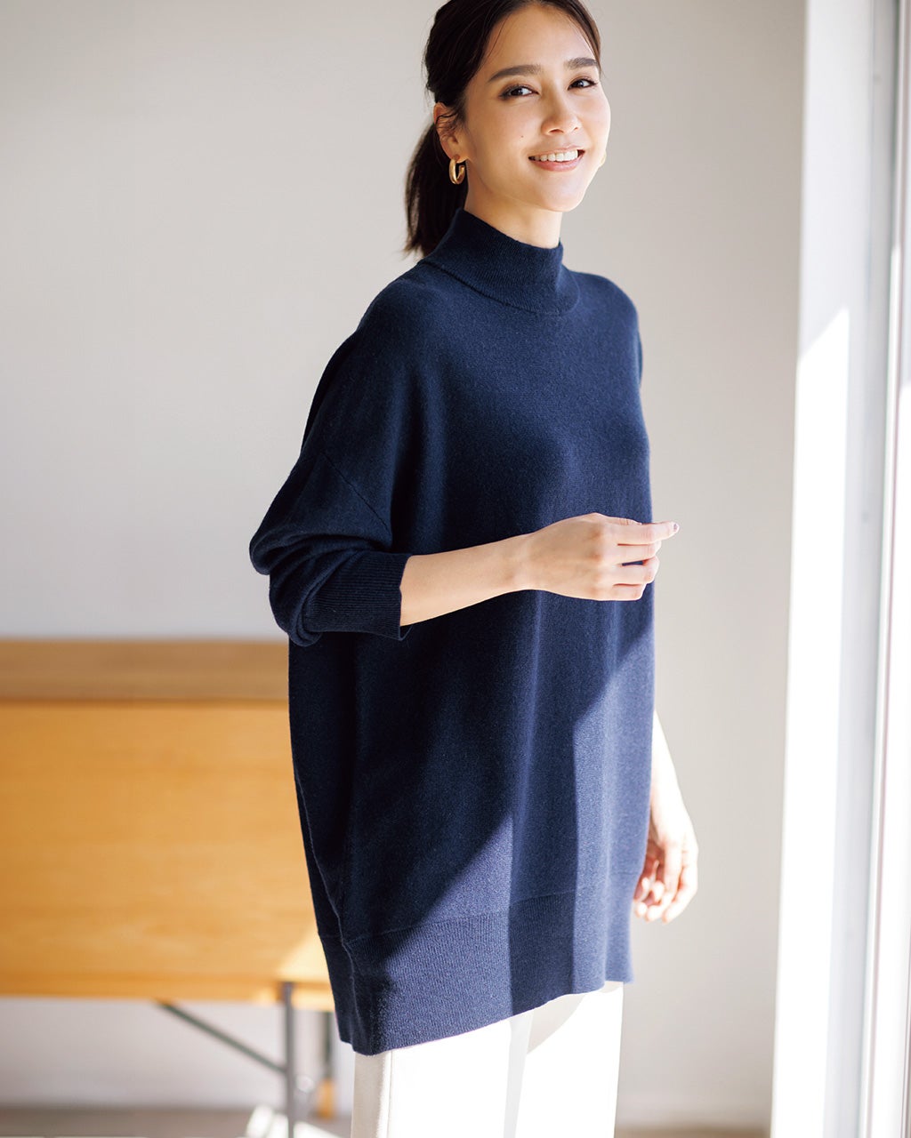 ウールカシミヤ・ハイネックチュニック/40代50代からのレディース