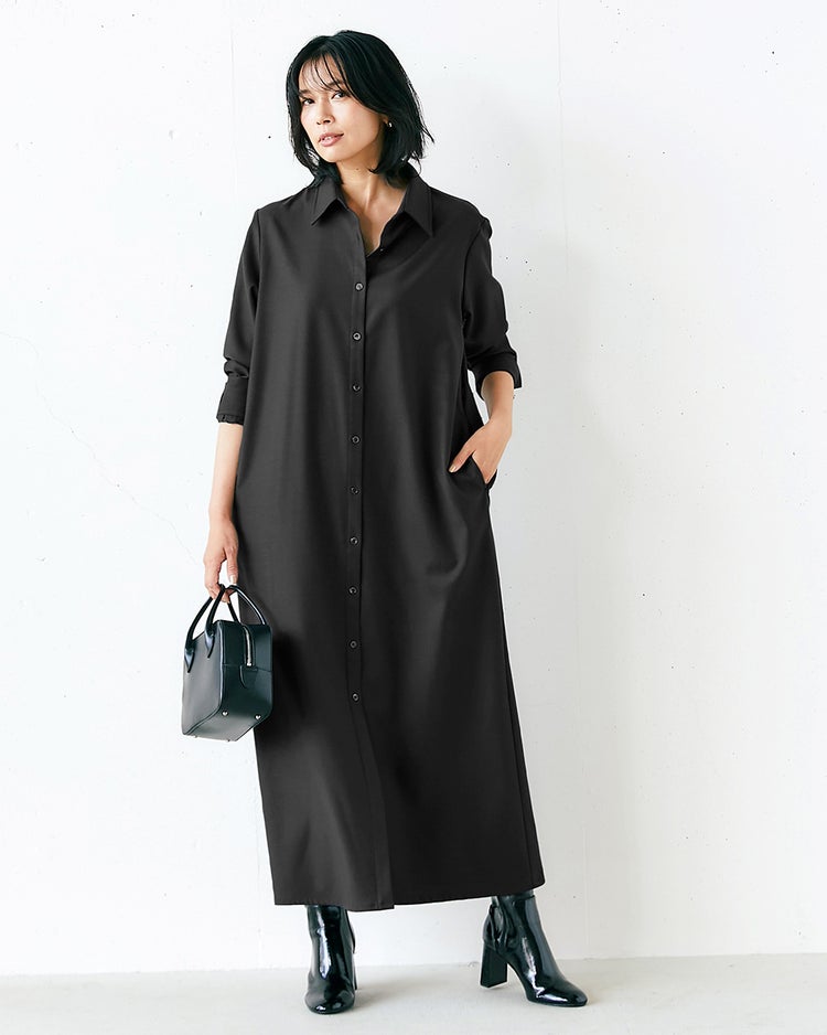 ウールサキソニー・シャツワンピース 詳細画像 グレー 1