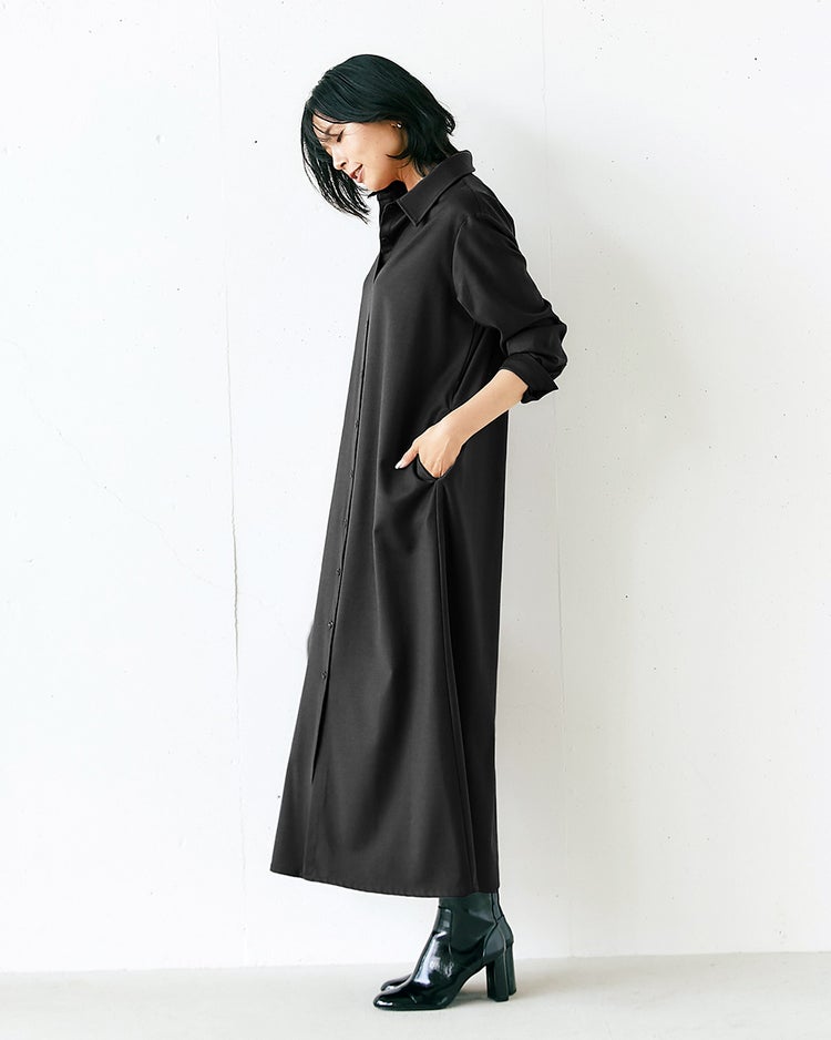 ウールサキソニー・シャツワンピース 詳細画像 グレー 2