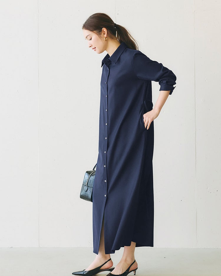 ウールサキソニー・シャツワンピース 詳細画像 ネイビー 3