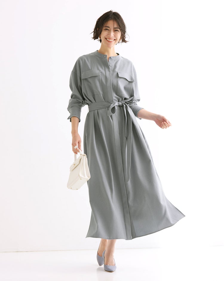 サキソニー・バンドカラーシャツワンピース 詳細画像 杢グレー 1