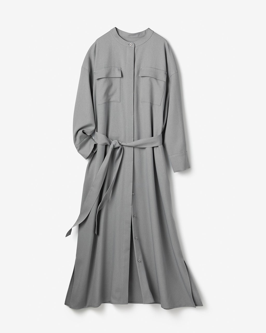 プランテーション バンドカラー シャツワンピース ゆったりシルエット グレー M バンドカラーシャツワンピース - SOÉJU online store｜上質な大人の