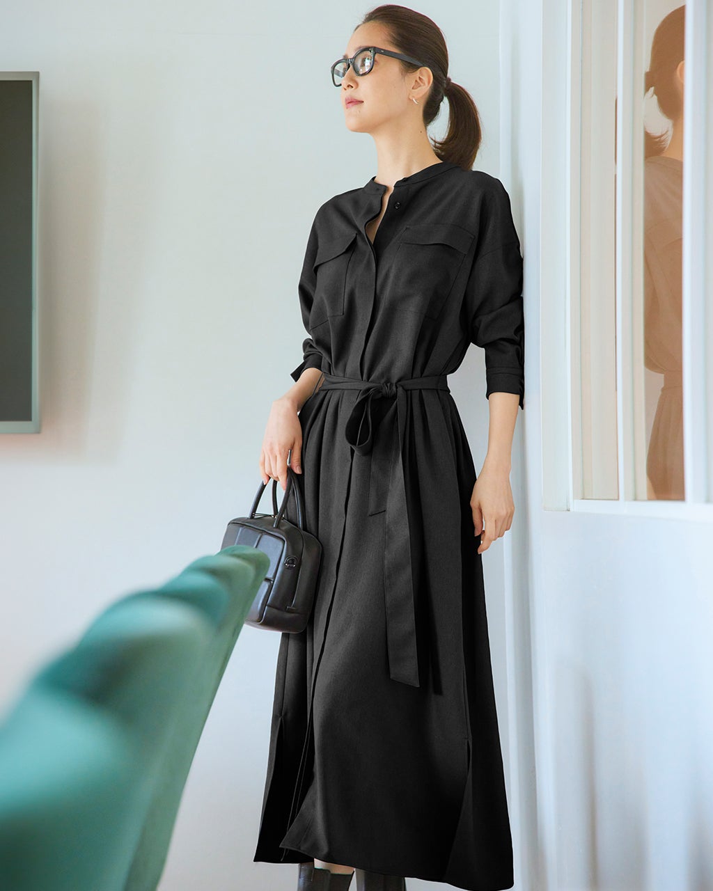 りにゃ様 りにゃ様ワンピースS サキソニー・バンドカラーシャツワンピース⁄40代