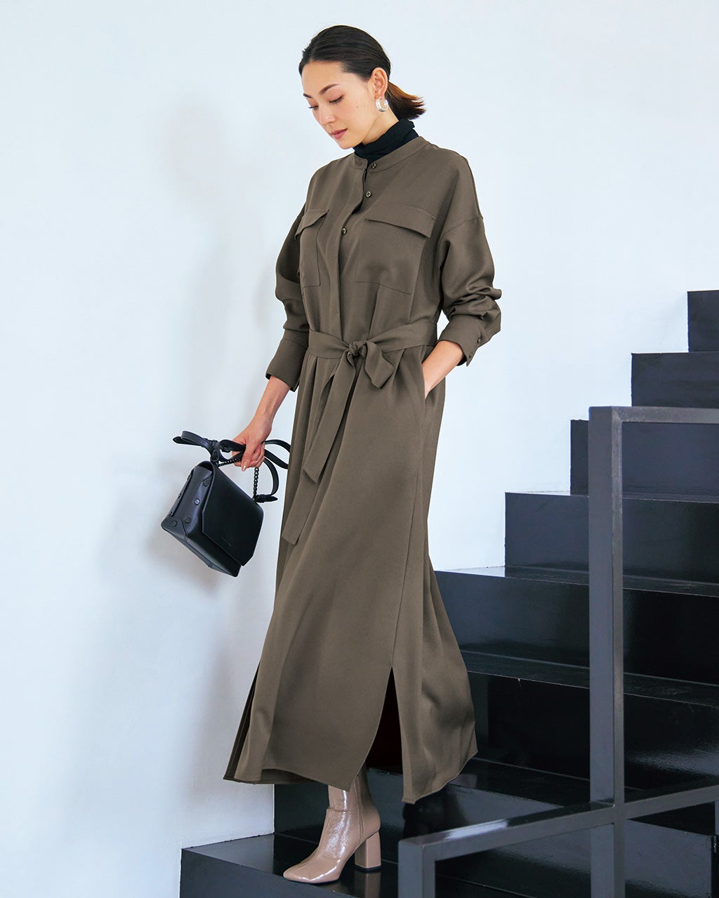 サキソニー・バンドカラーシャツワンピース/40代50代からのレディース