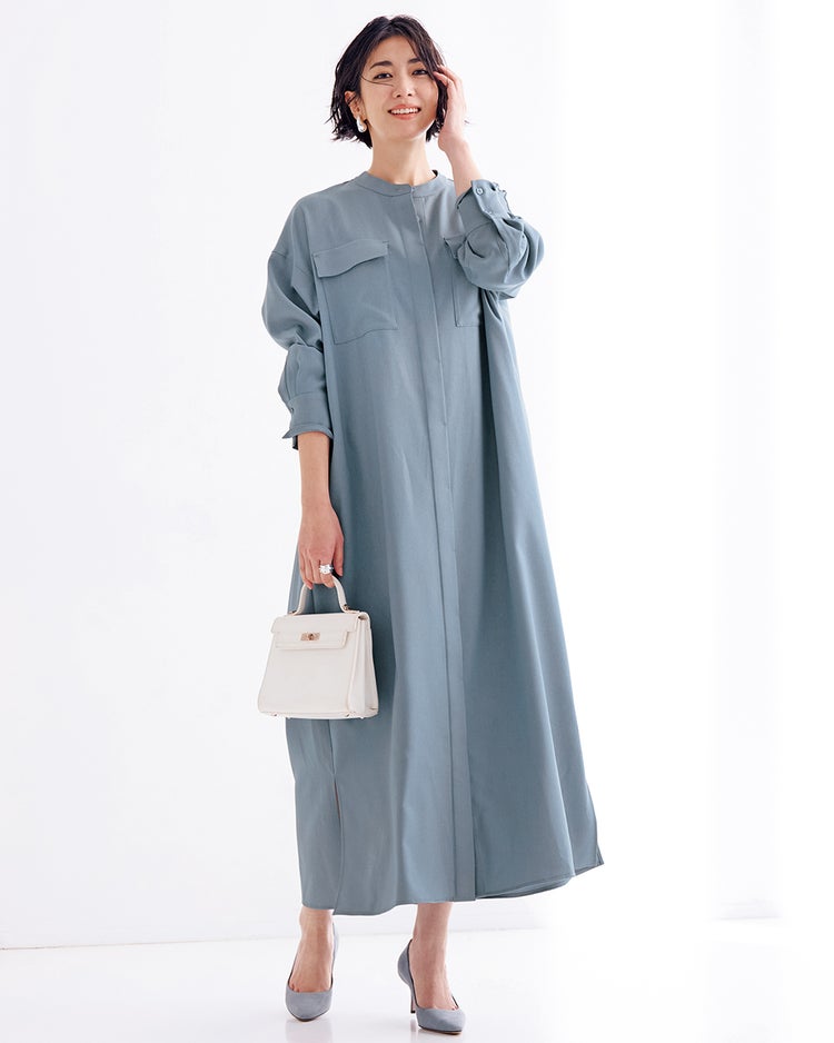 サキソニー・バンドカラーシャツワンピース 詳細画像 ライトブルー 2