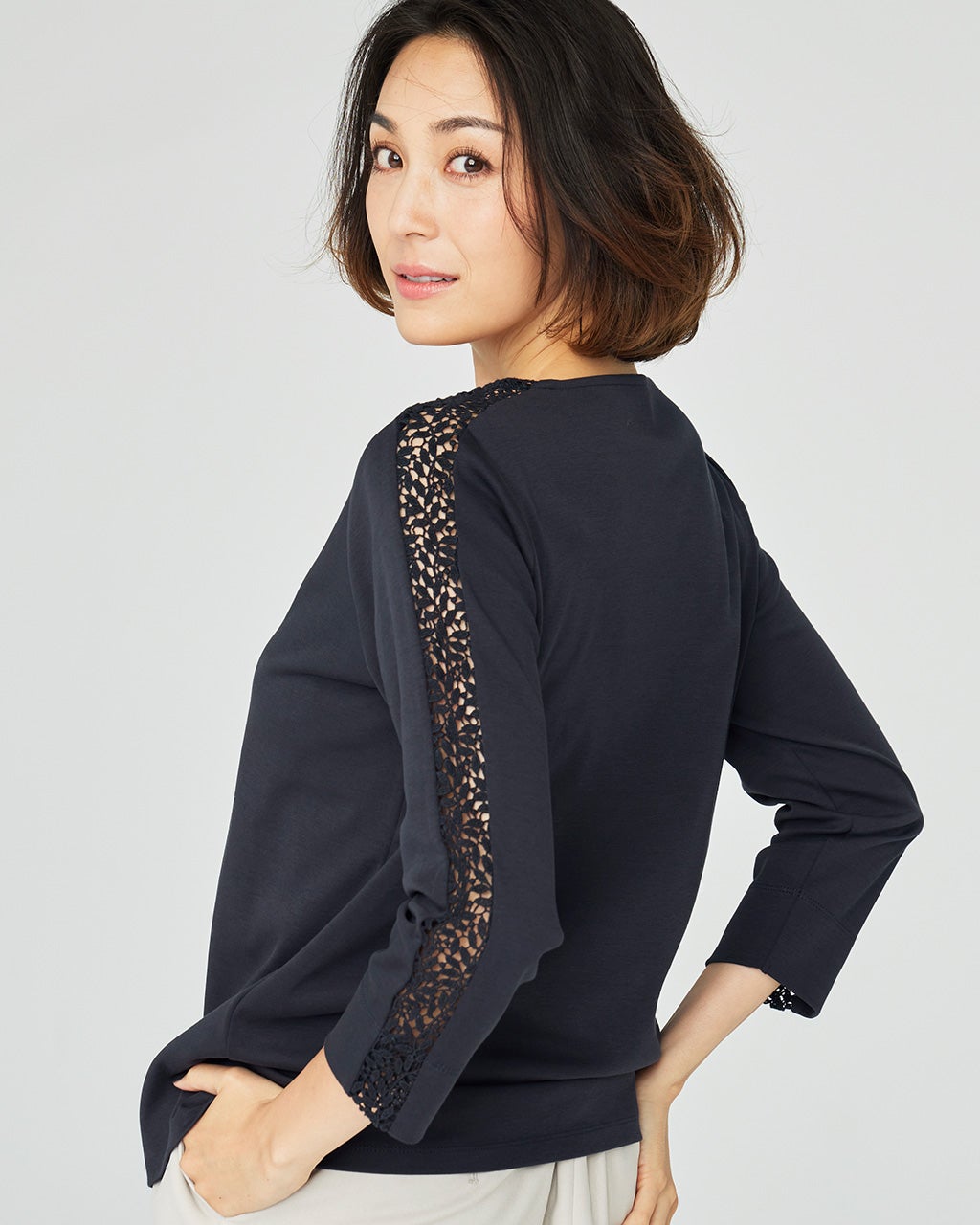 レースデザイン/7分袖・ドゥクラッセTシャツ/40代50代からの レースデザイン/7分袖・ドゥクラッセTシャツ/40代50代からの