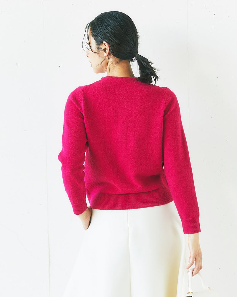 ウール混・ビジューネックカーディガン/40代50代からのレディース  